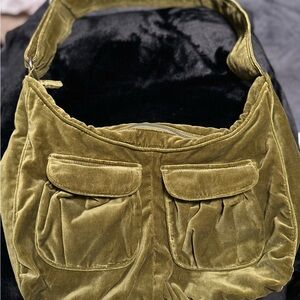 Olive Green Velvet Shoulder Bag